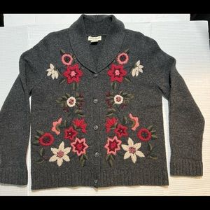 Eddie Bauer Floral Lambs Wool Button Down Cardigan Size M